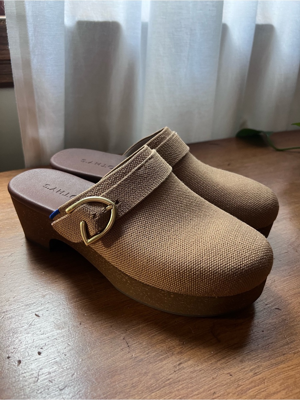 Rothy’s ‘The Buckle’ Clogs in Tan